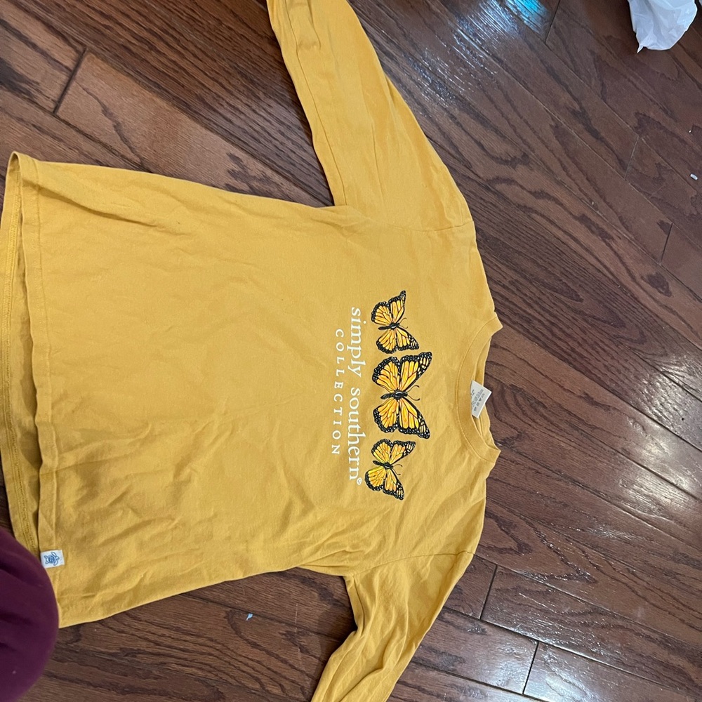 Simply Southern Mustard Long Sleeve with Butterfly Design